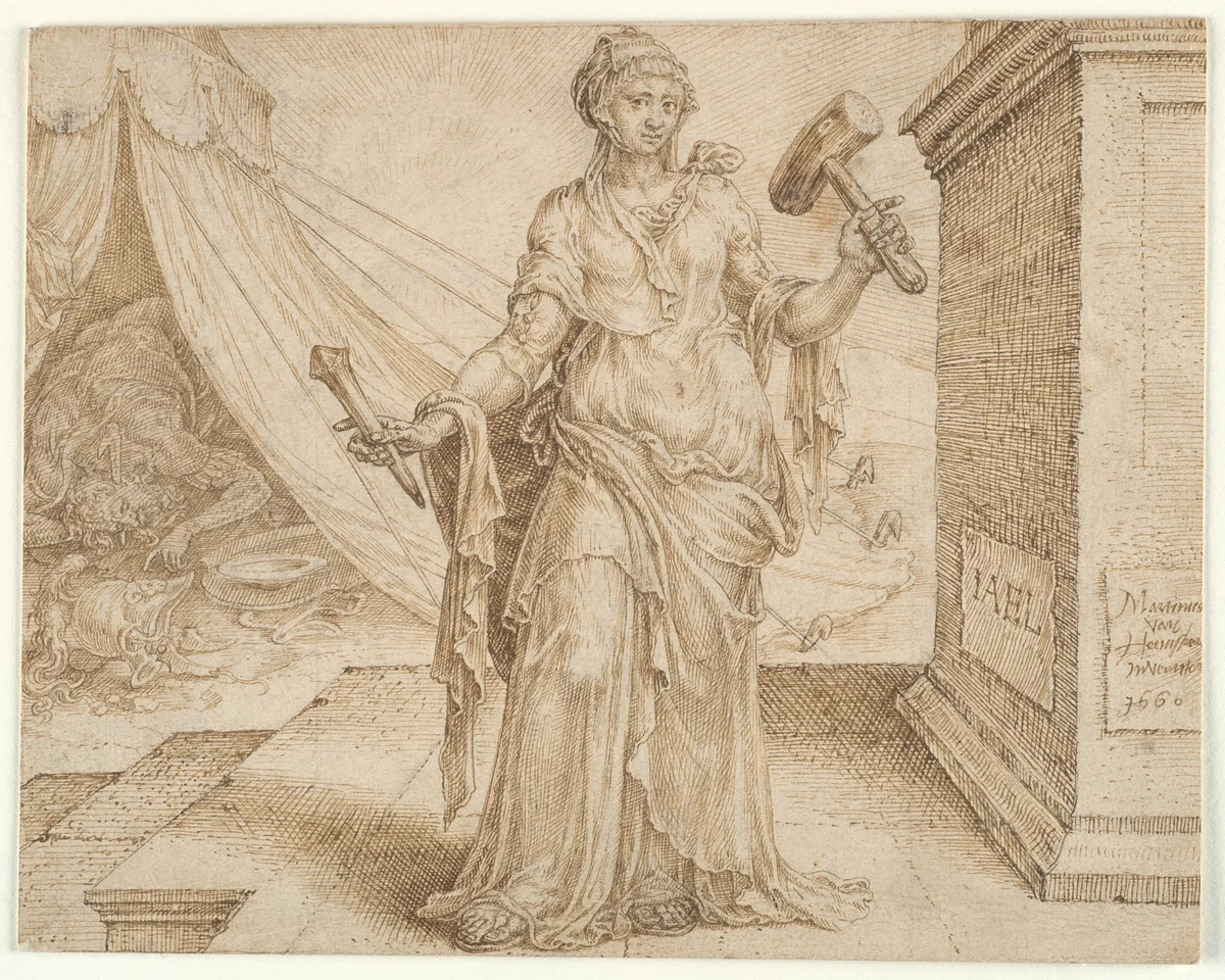 Jael by Maarten van Heemskerck, drawing, 1557-1563