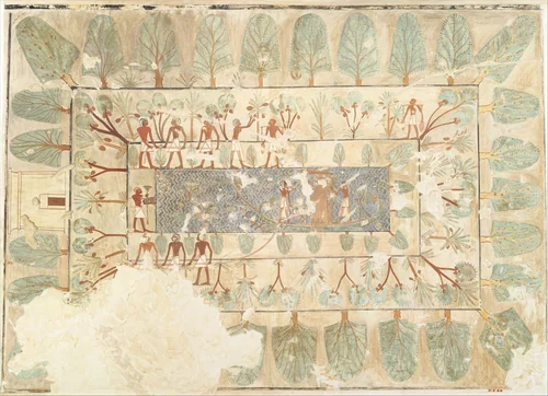 Deceased Being Towed in a Boat, Tomb of Rekhmire by Nina de Garis Davies, artwork, -1504