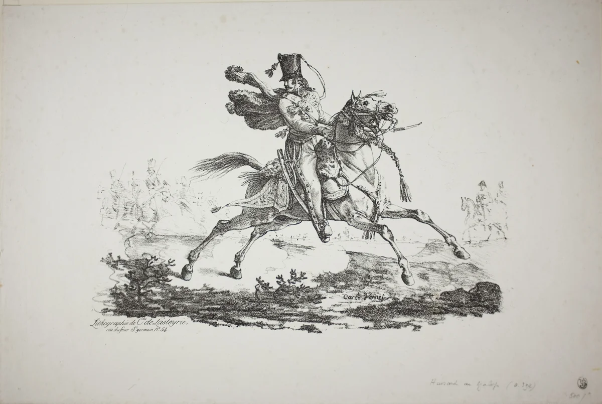 Hussard Galloping by Carle Vernet, print, 1812-1822