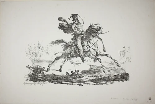 Hussard Galloping by Carle Vernet, print, 1812-1822