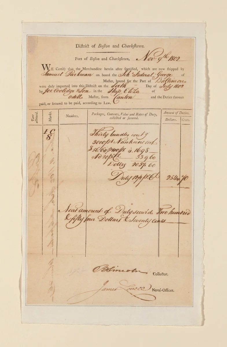 Charlestown Bill by United States, textile, 1802