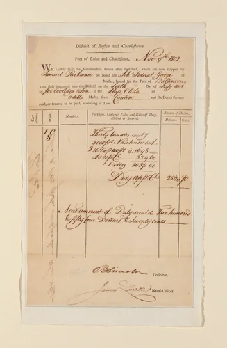 Charlestown Bill by United States, textile, 1802