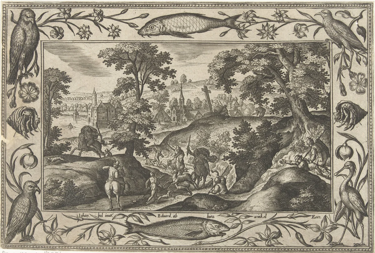 Hertenjacht by Unknown, print, 1582-1586