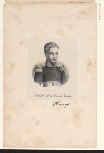 Portret van Henri d'Artois by anonymous, print, 1824-1842