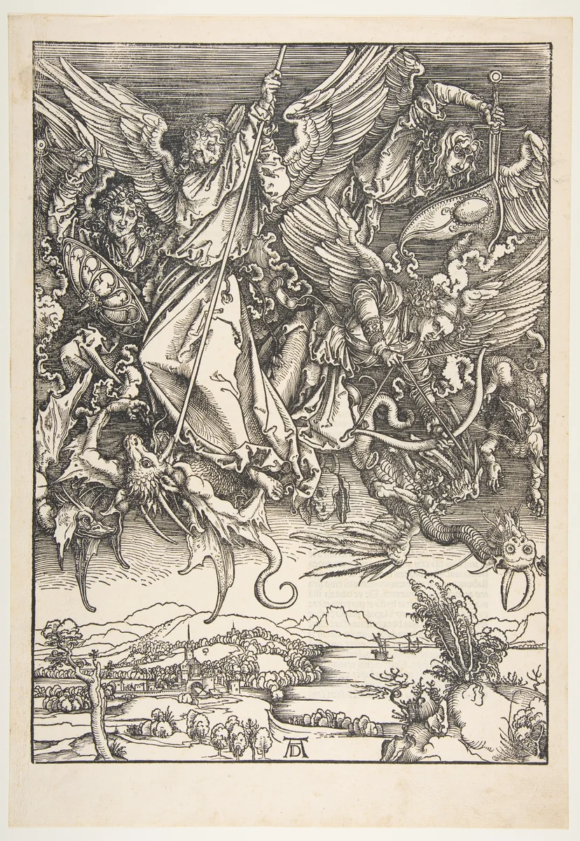 Saint Michael Fighting the Dragon, from "The Apocalypse" by Albrecht Dürer, print, 1511