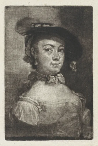 Buste van een vrouw met een hoed by Aert Schouman, print, 1720-1792