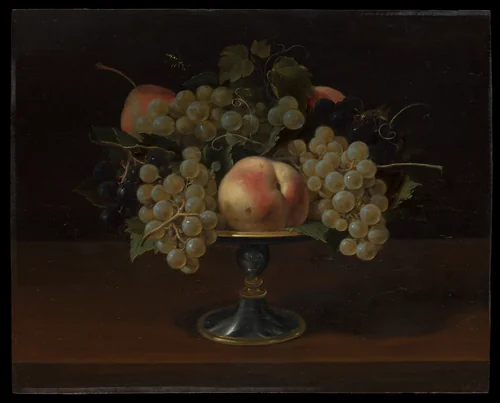 Still Life of Grapes and Peaches by Panfilo Nuvolone, painting, 1612-1622