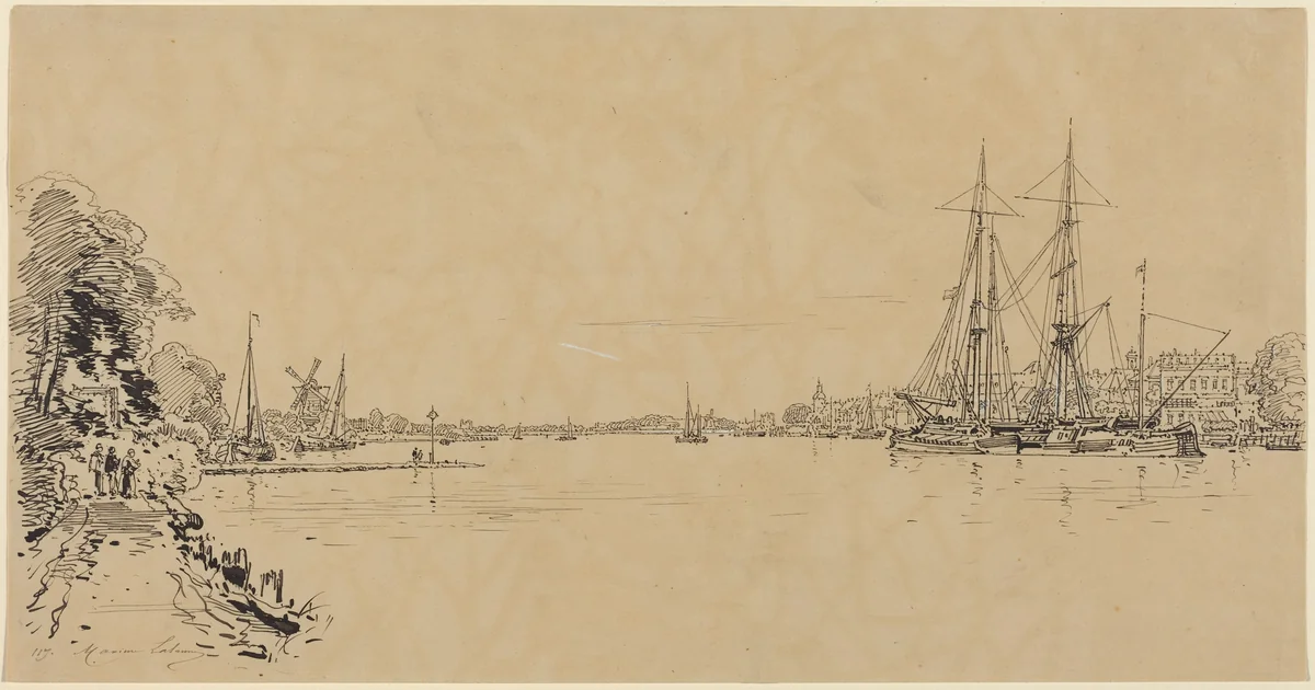 Dutch View by Maxime Lalanne, drawing, 1827-1886