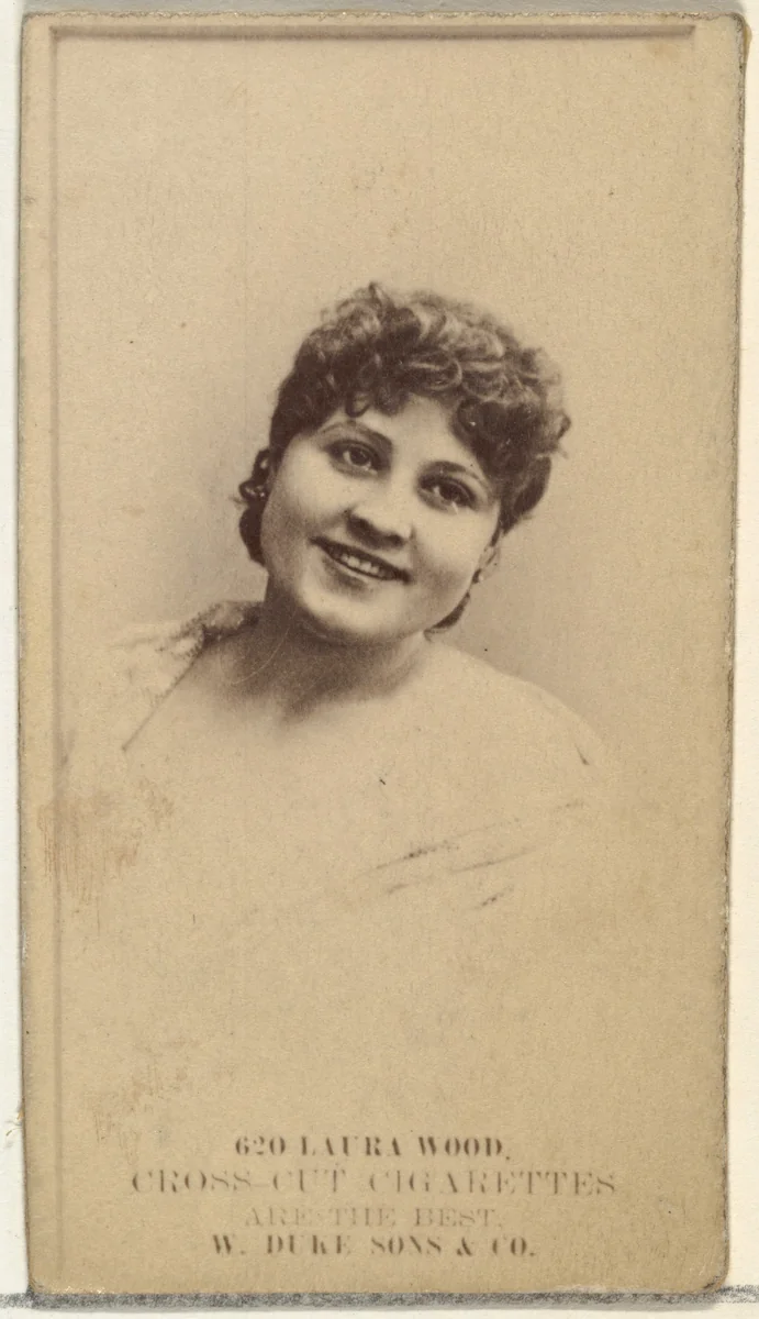Card Number 620, Laura Wood, from the Actors and Actresses series (N145-3) issued by Duke Sons & Co. to promote Cross Cut Cigarettes by W. Duke, Sons & Co., photograph, 1880-1889