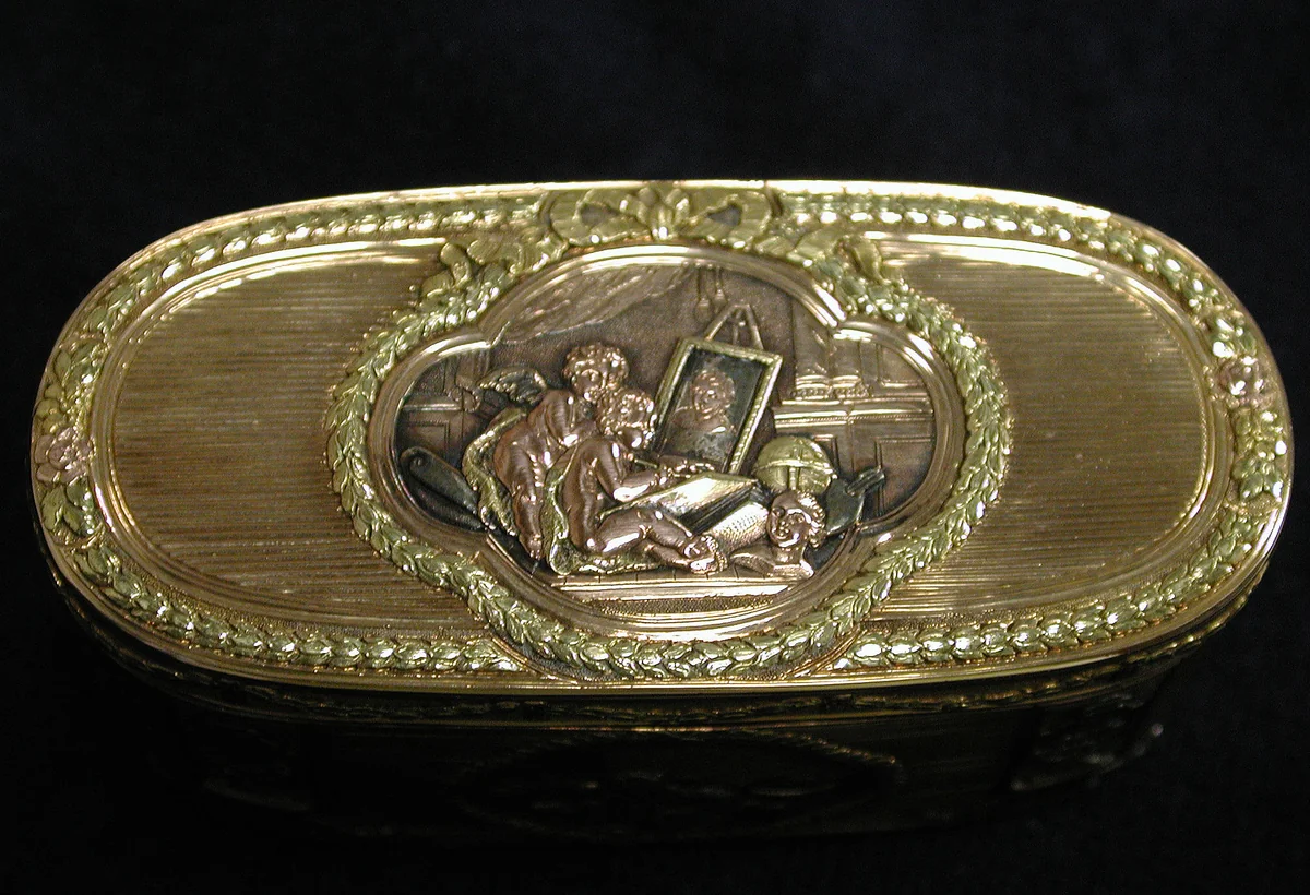 Snuffbox by F. M., metalwork, 1775-1785