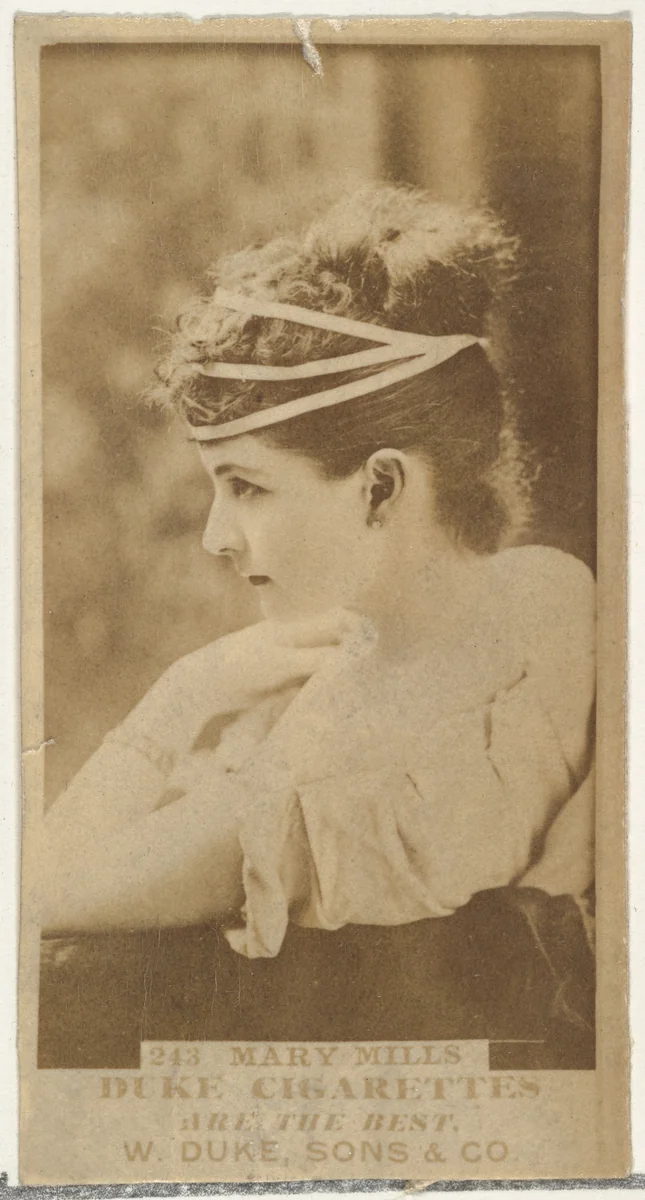 Card Number 243, Mary Mills, from the Actors and Actresses series (N145-7) issued by Duke Sons & Co. to promote Duke Cigarettes by W. Duke, Sons & Co., photograph, 1880-1889