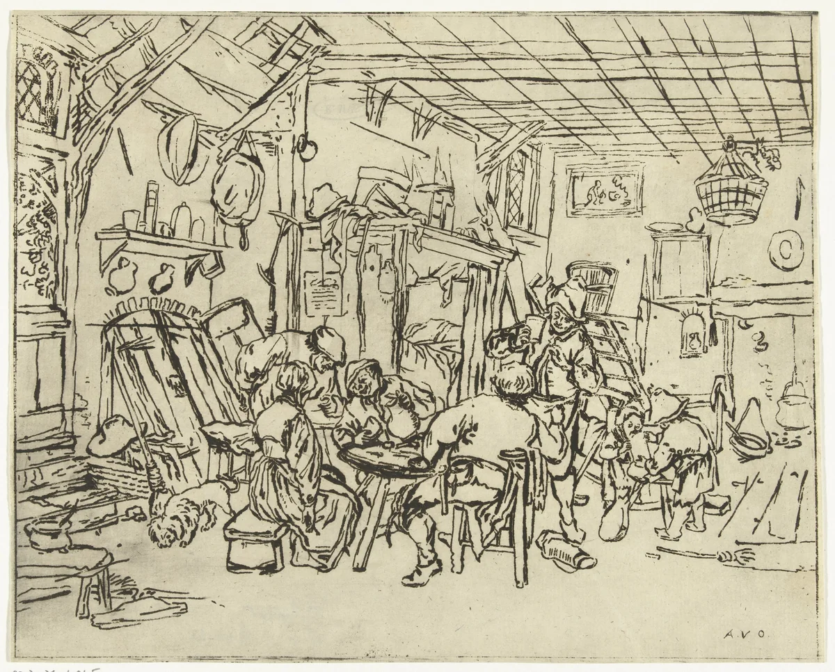 Boereninterieur by Anthonie van den Bos, print, 1778-1838