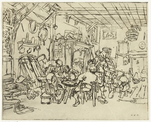 Boereninterieur by Anthonie van den Bos, print, 1778-1838