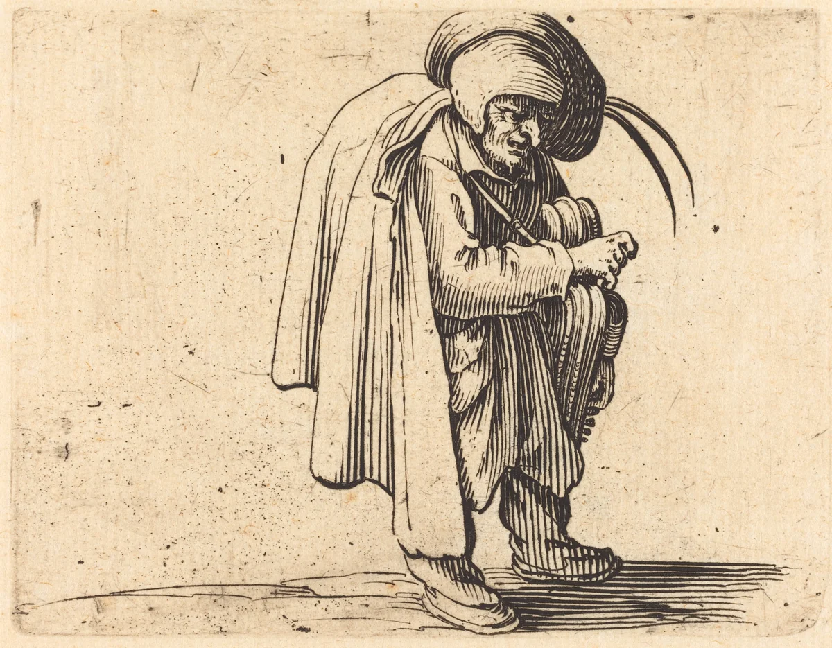 The Hurdy-Gurdy Player by Jacques Callot, print, 1622