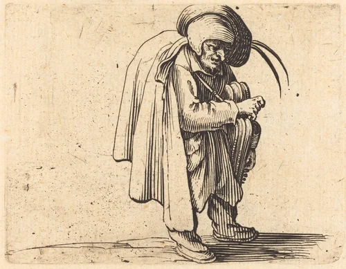 The Hurdy-Gurdy Player by Jacques Callot, print, 1622