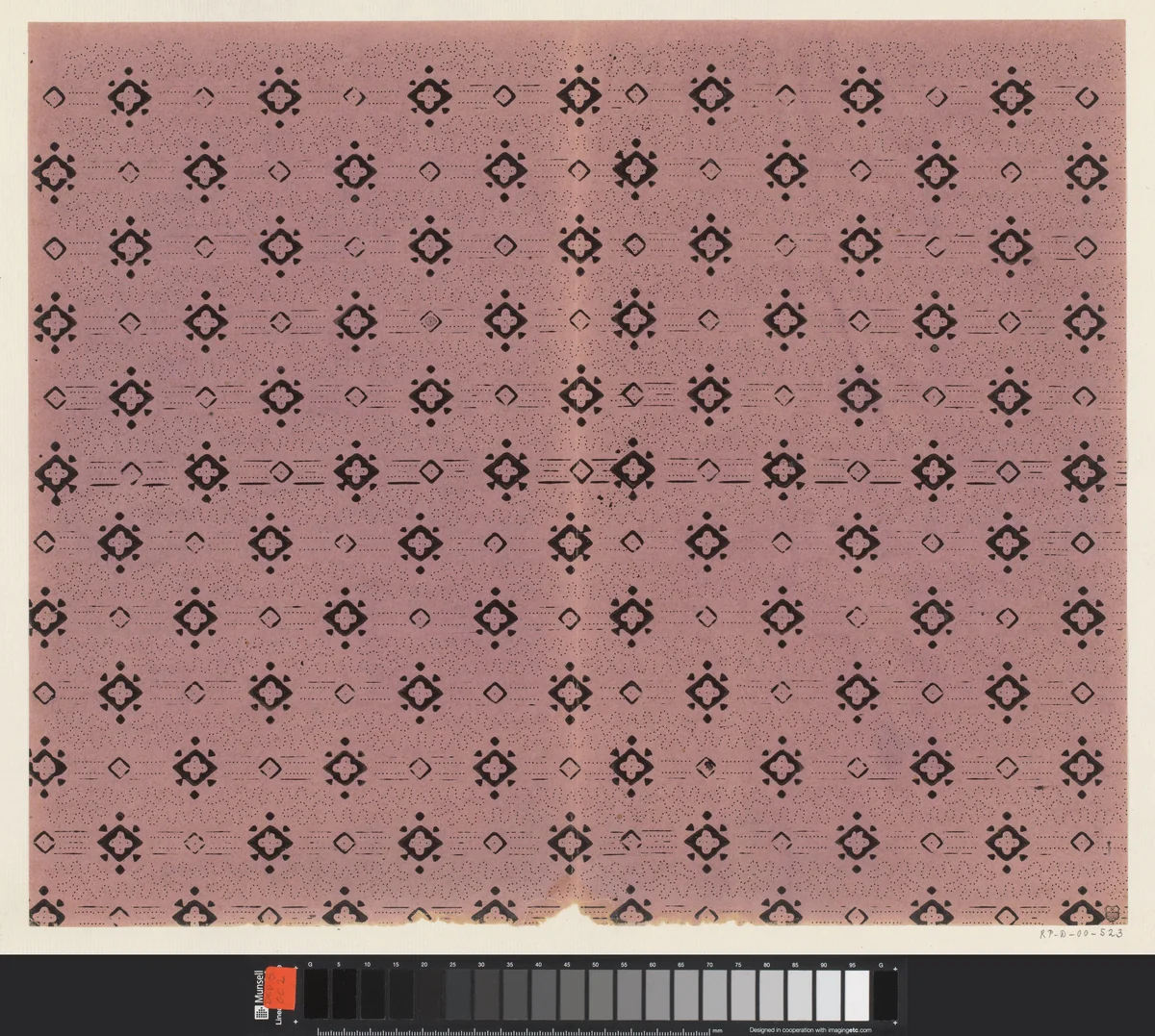 Blad met banenpatroon van vierkante motieven en van kronkelende stippellijnen by anonymous, other, 1800-1900