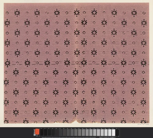 Blad met banenpatroon van vierkante motieven en van kronkelende stippellijnen by anonymous, other, 1800-1900