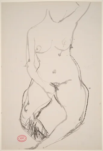 Untitled [female nude with hand in lap and raised left arm] by Richard Diebenkorn, drawing, 1955-1967