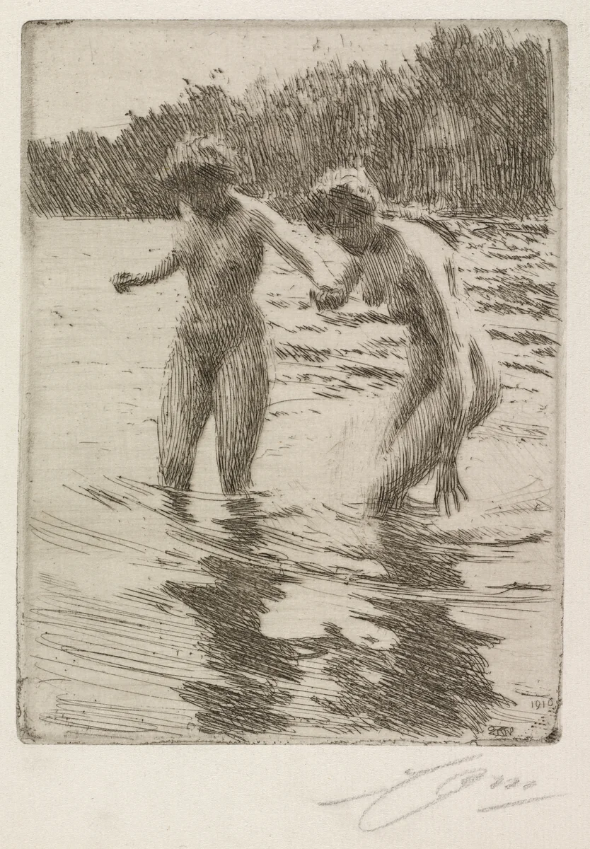 Two Bathers by Anders Zorn, print, 1910