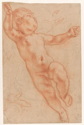 Zwevende putto by anonymous, drawing, 1700-1800