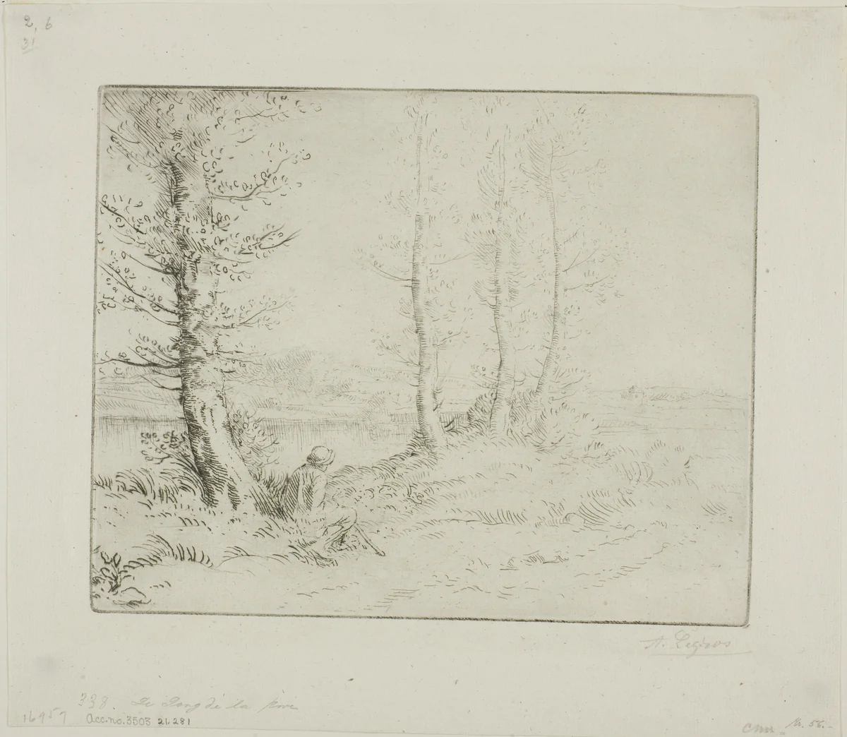 Along the Riverbank by Alphonse Legros, print, 1880-1890