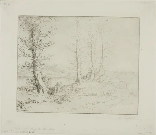 Along the Riverbank by Alphonse Legros, print, 1880-1890