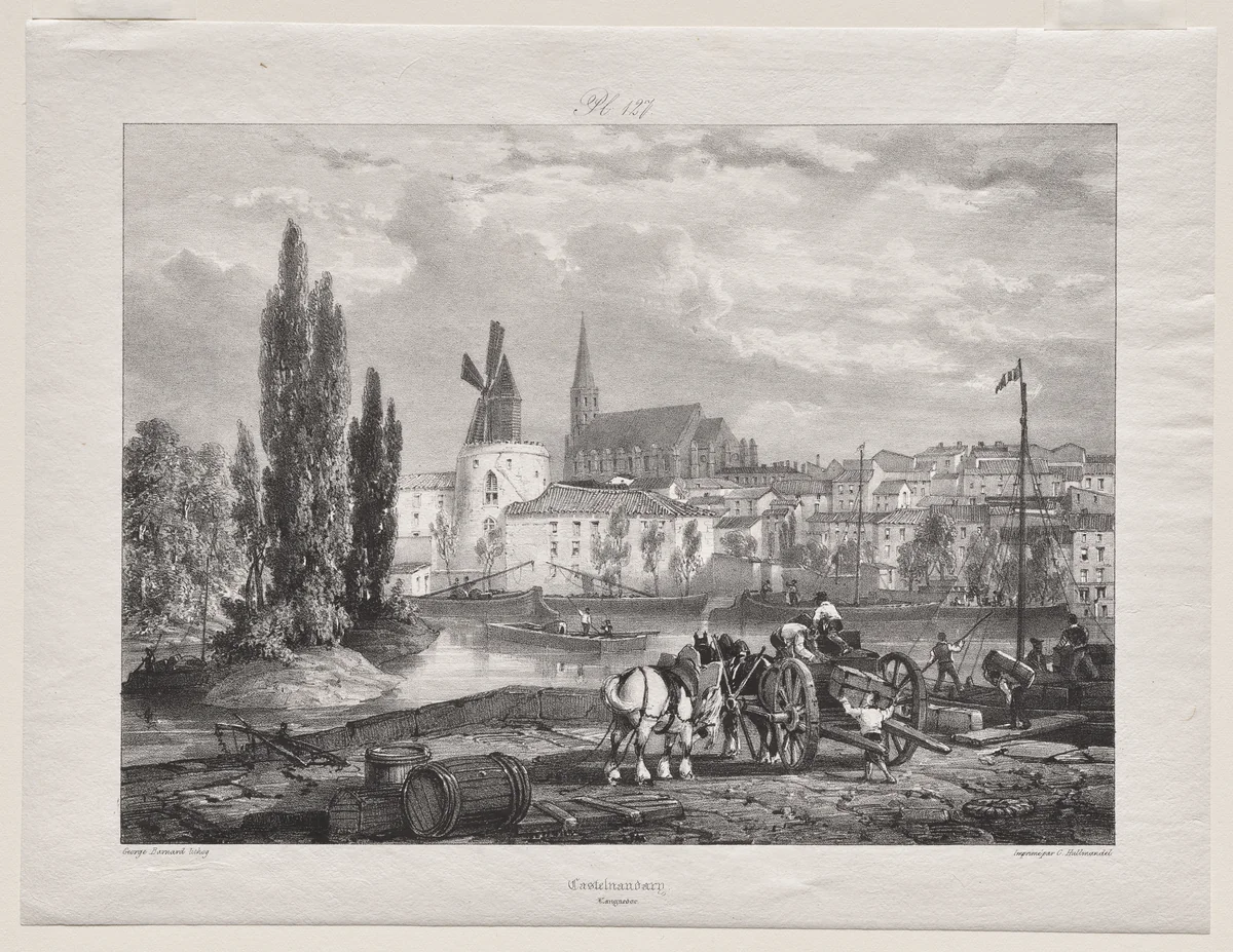 Voyages pittoresques et romantiques dans l'ancienne France (Languedoc II, part I): Castelnaudary by George Barnard, print, 1835