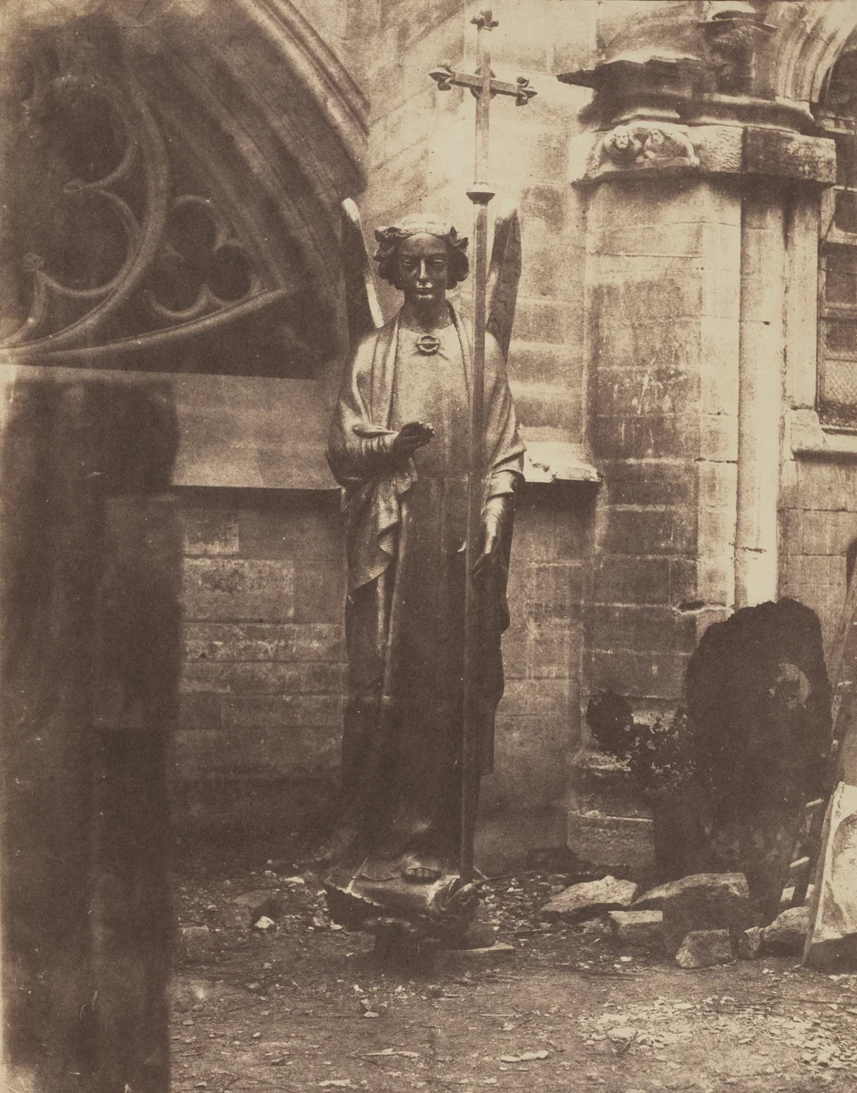 Geoffroy-Dechaume's Angel of the eastern gable of Sainte-Chapelle by Auguste Mestral, photograph, 1851-1853
