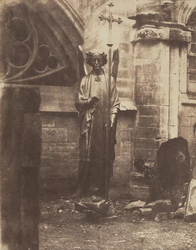Geoffroy-Dechaume's Angel of the eastern gable of Sainte-Chapelle by Auguste Mestral, photograph, 1851-1853