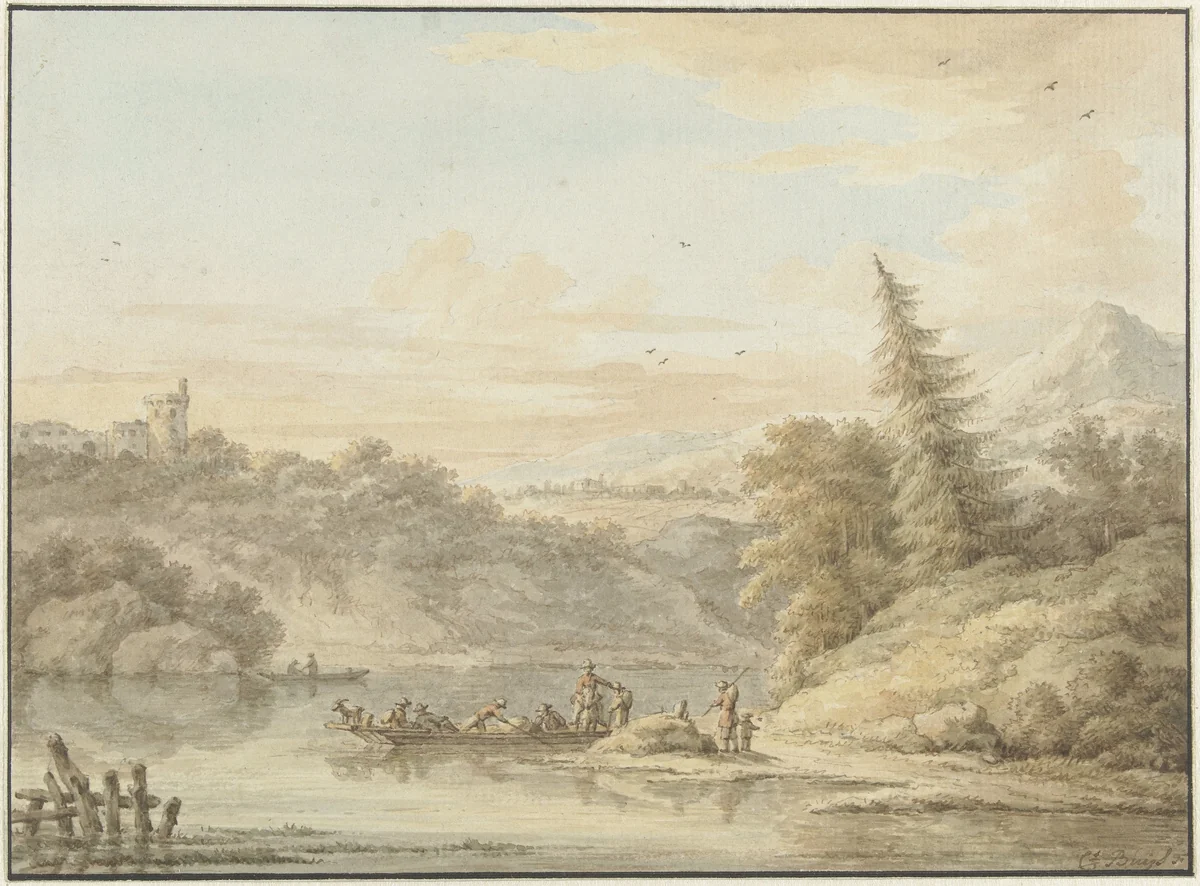 Rivierlandschap by Cornelis Buys, drawing, 1756-1826