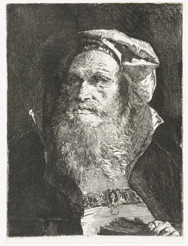 Oude man met baard en boek by Giovanni Domenico Tiepolo, print, 1757-1758