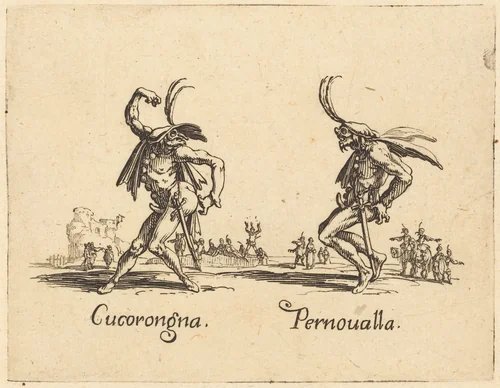 Cucorongna and Pernoualla by Jacques Callot, print, 1622