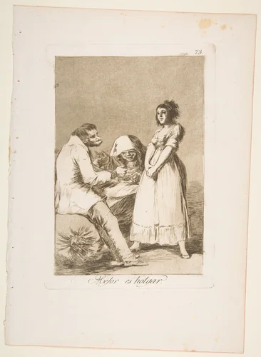 Plate 73 from "Los Caprichos": It is better to be lazy (Mejor es holgar) by Goya, print, 1799