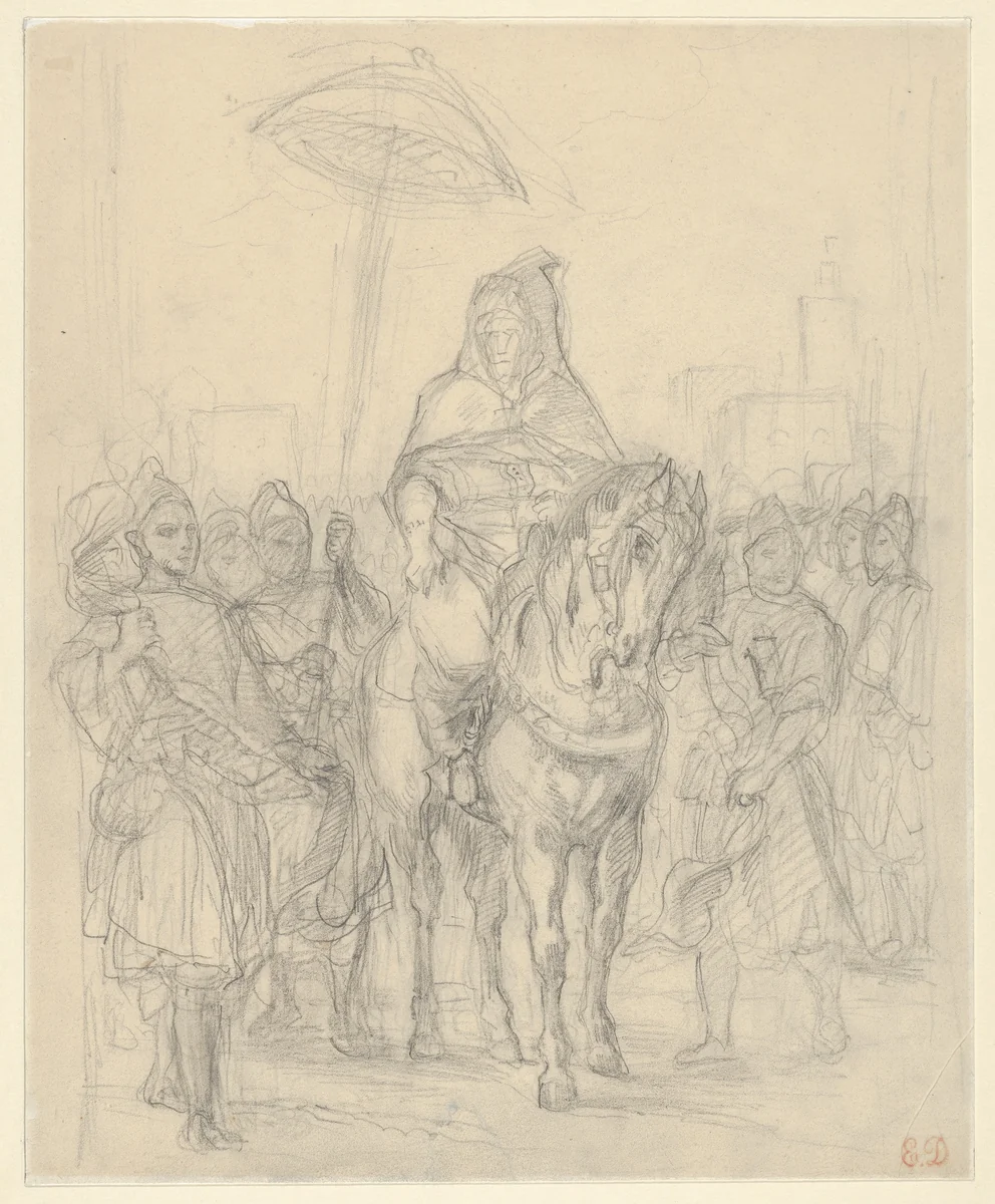 Study for "The Sultan of Morocco and His Entourage" by Eugène Delacroix, drawing, 1850-1860