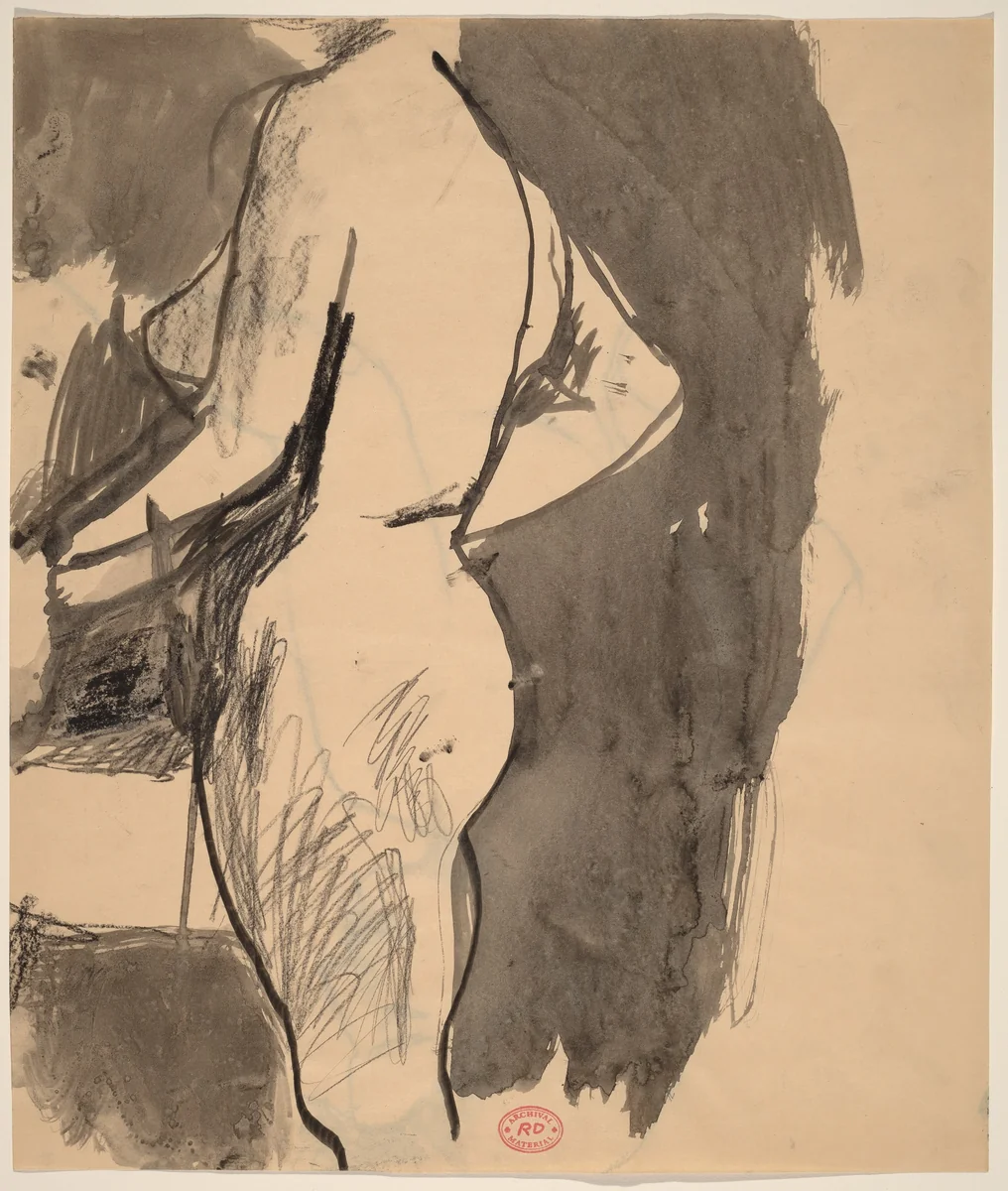 Untitled [side view of a female nude] [recto] by Richard Diebenkorn, drawing, 1955-1967