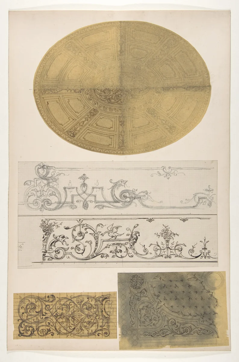 Five designs for the decoration of interiors by Jules-Edmond-Charles Lachaise, drawing, 1830-1897