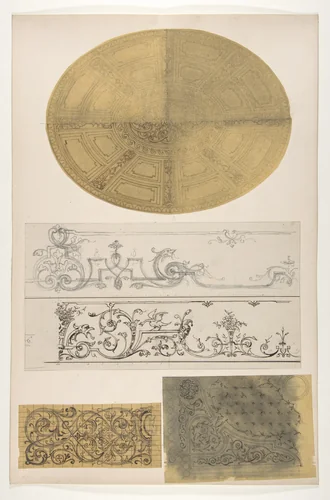 Five designs for the decoration of interiors by Jules-Edmond-Charles Lachaise, drawing, 1830-1897