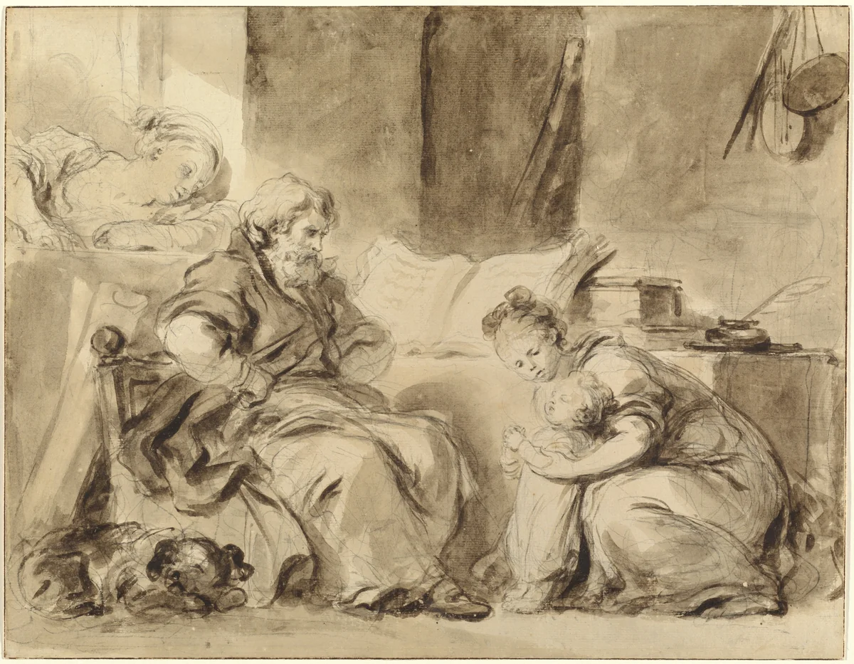A Prayer for Grandpapa by Jean Honoré Fragonard, drawing, 1770-1780