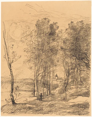 The Bell Tower of St. Nicolas-Lez-Arras (Le Clocher de St. Nicolas-Lez-Arras) by Jean-Baptiste-Camille Corot, print, 1871