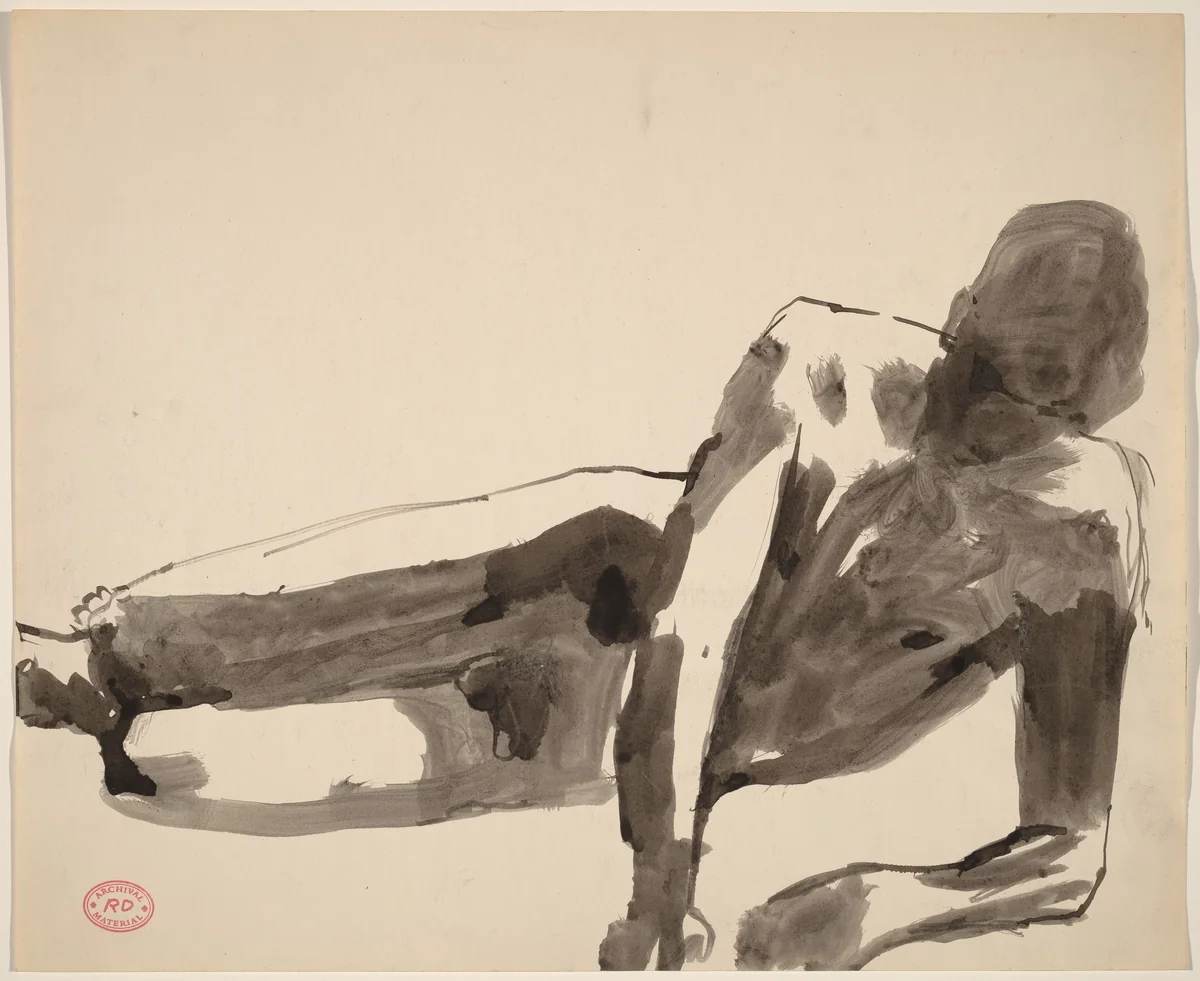 Untitled [reclining male nude] by Richard Diebenkorn, drawing, 1955-1967