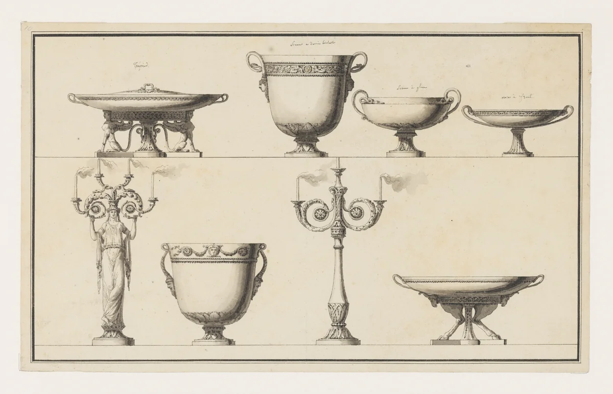 Designs for Silver by Jean Guillaume Moitte, drawing, 1746-1810