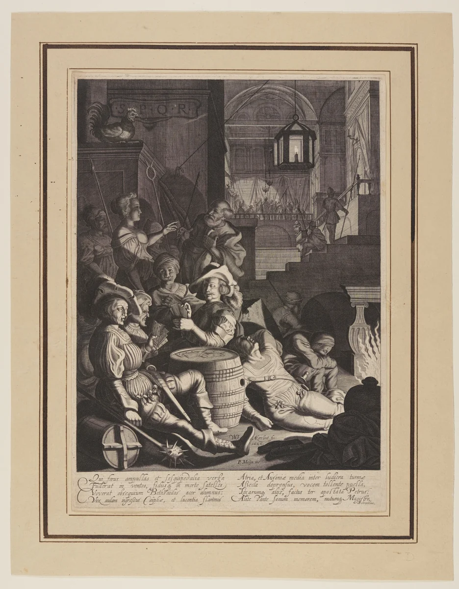 The Denial of the Apostle Peter by Willem Outgertsz. Akersloot, print, 1626