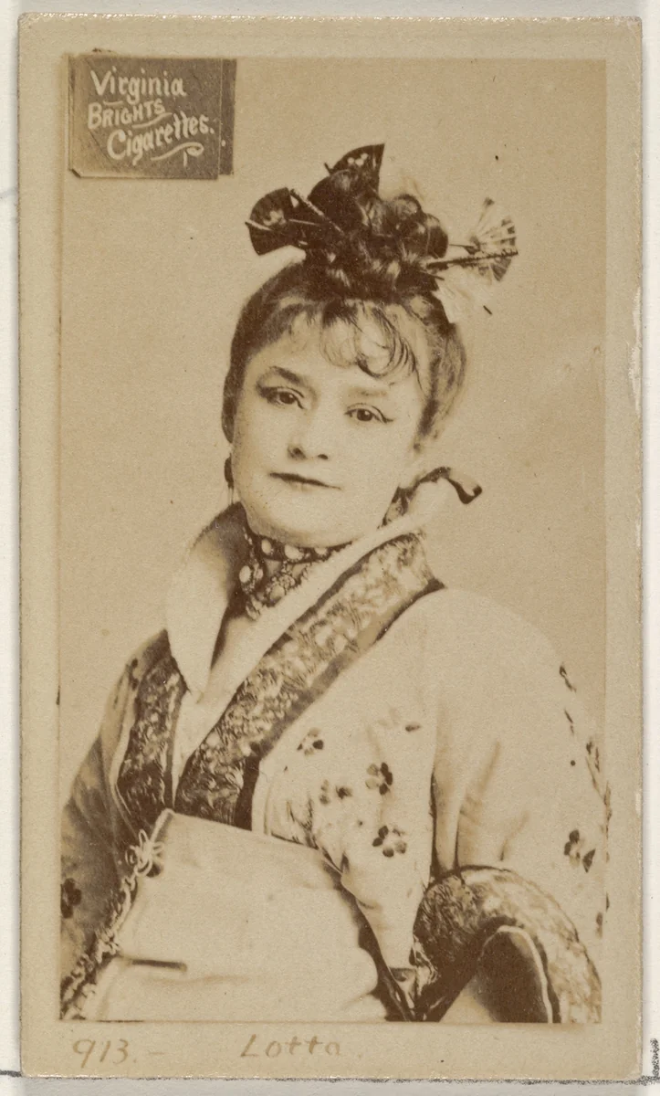 Card 913, Lotta, from the Actors and Actresses series (N45, Type 2) for Virginia Brights Cigarettes by Allen & Ginter, photograph, 1885-1891