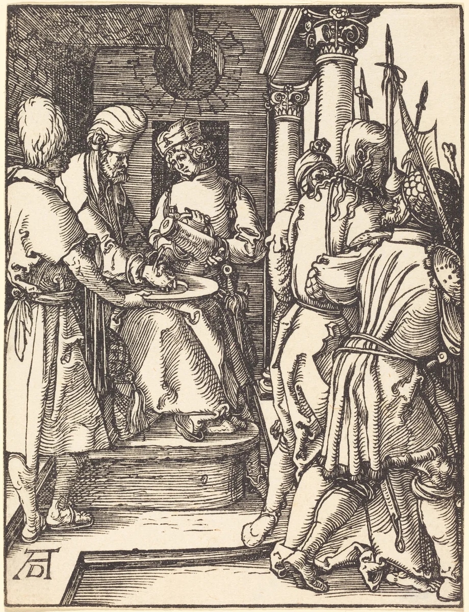 Pilate Washing His Hands by Albrecht Dürer, print, 1509-1510