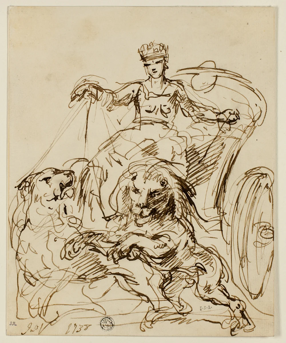 Cybele on Chariot Drawn by Lions by John Vanderbank, drawing, 1738-1739
