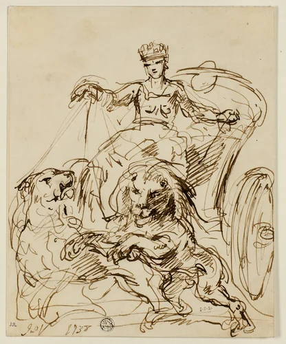 Cybele on Chariot Drawn by Lions by John Vanderbank, drawing, 1738-1739