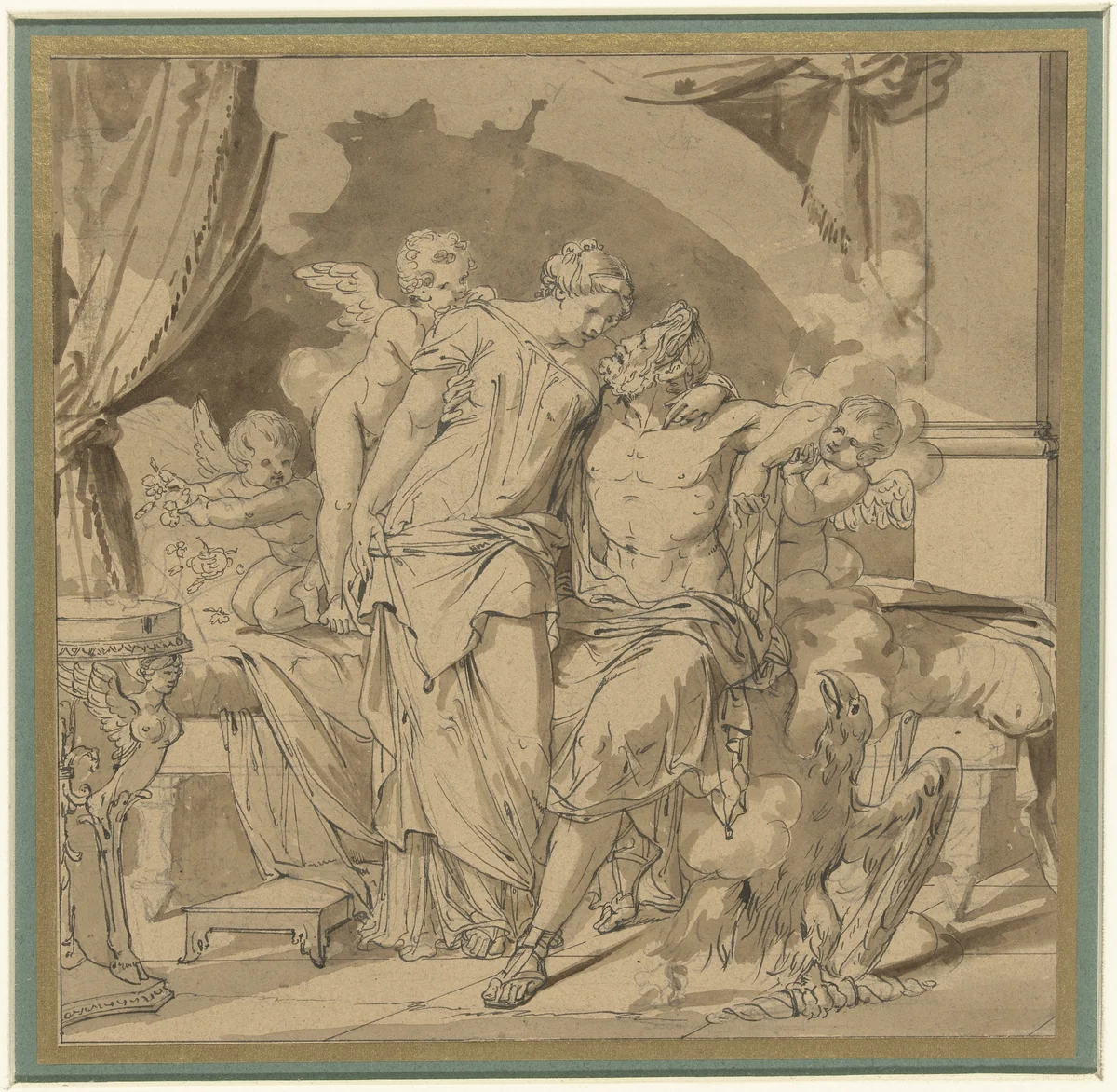 Jupiter en Juno in omarming by Jean François Bosio, drawing, 1774-1827
