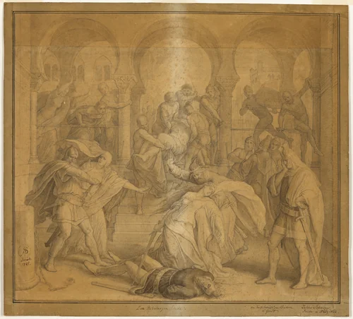 The Nibelungen's End - The Death of Kriemhild by Julius Schnorr von Carolsfeld, drawing, 1845