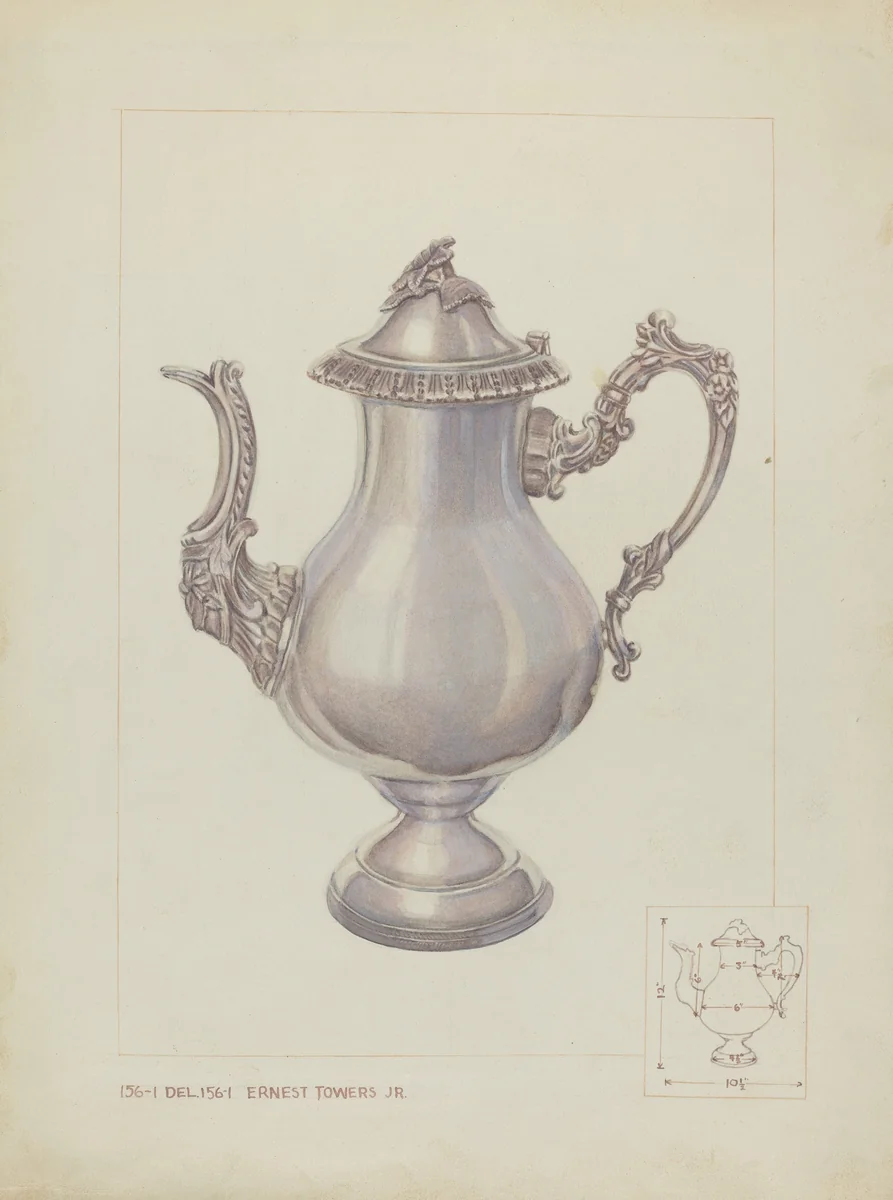 Silver Coffee Pot by Ernest A. Towers, Jr., index of american design, 1937