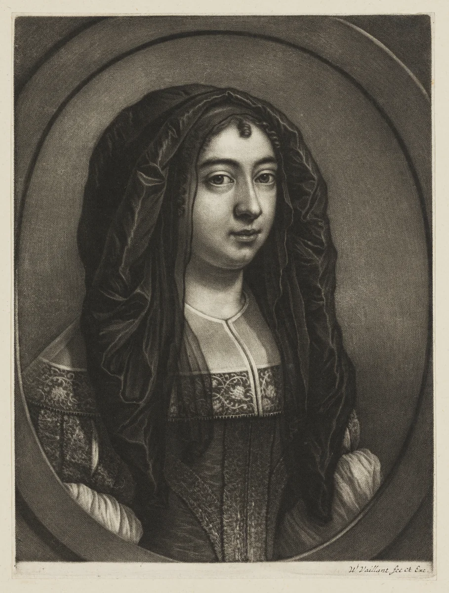 Portrait of a Woman with a Veil by Wallerant Vaillant, print, 1635-1677